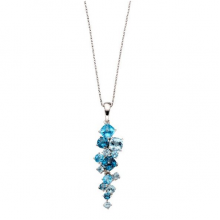 Three Shade Blue Topaz  White Gold Necklace